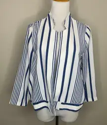 NYCC Blue White Striped Open Front Shirt Jacket  Sz Medium