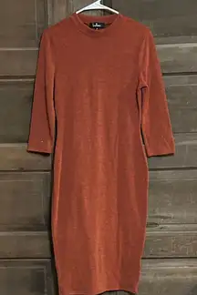 Lulus Conversation Starter Rust Orange Mock Neck Midi Sweater Dress Size Medium