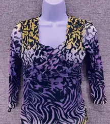 Y2K Babydoll Top Small‎ Sheer Mesh Animal Print Retro Party Vibrant Multicolor