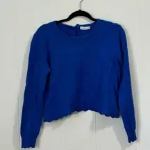 Peace N’ Love Blue Scalloped Cropped Sweater Medium preppy Victorian