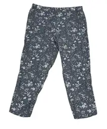Gap Gray Floral Pull On Elastic Waist High Rise Cropped Pants Large Pockets