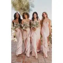 Show Me Your Mumu Tuscany Maxi Slip Dress Rose Gold Luxe Satin S