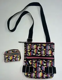 Crossbody Bag Purse Wallet Set Hearts Flowers Stars Rainbow Stripe Girls Womens