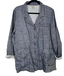 FLAX Linen Blue Gray Button Down Jacket Coat Pockets Women's Small Shacket‎