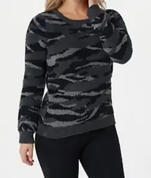 Barefoot Dreams COZY CHIC Camo Printed Lounge Sweater Sz. L Winter Cozy Warm