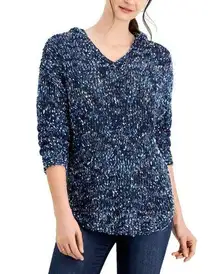 Studio by JPR Womens Sweater Chenille Hooded Chunky Knit Marled Blue XL