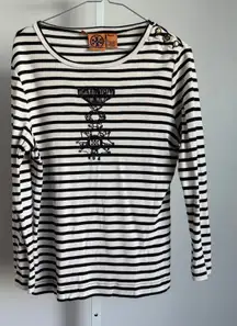 Tory Burch sz L Top Striped Gold Button Detail Resort Sailor Nautical