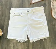American Eagle Super Stretch Raw Hem Midi White Jean Sz 6 EUC