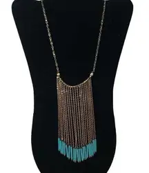 SHIRALEAH GOLD TONE TURQUOISE BOHO CHIC EULALIA TASSEL NECKLACE