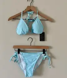 NWT Amazon Brand Bikini with Ruching detail in Light Blue - Size M