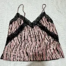 VICTORIA SECRET Lace Zebra Cheetah Gold Shimmer Pink Lace Tank Sz S