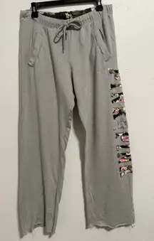 Victoria's Secret Pink Floral Bling Campus Boyfriend Gray Sweatpants Size M