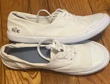 Women's White Canvas‎ Patent Cap Toe Lacoste Lancelle Lace 3-Eye Sneakers Size 6