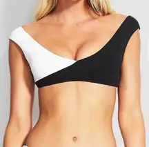 Seafolly Your Type Black White Wrap Crop Bikini Top