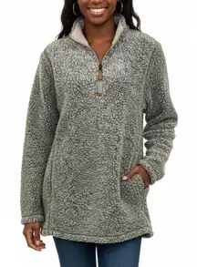 Simply Southern Quarter Zip Gray Green‎ Sherpa Fleece Pullover Sz XL