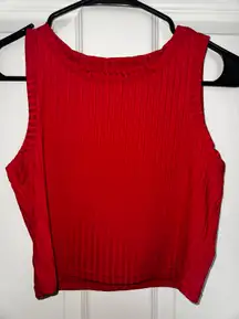 Red Ribbed Crop Tank Too