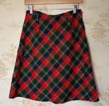 Vintage red green tartan plaid wool flannel preppy Christmas holiday mini skirt