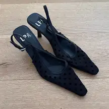 LPA Heels Slingback Pointed Toe Polka Dot Mesh Giulia Size US 6.5 Black