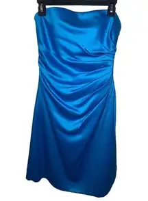 ᪥ Sateen Strapless Formal Cocktail Mini Dress ᪥ Aegean Blue ᪥ 6