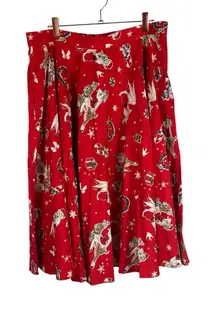 Hell Bunny Christmas Vixen Pinup Red Flare Skirt Size XL Rockabilly NWOT Pockets