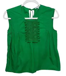 Frances Valentine Green Sleeveless Pom Pom Top Sz. S