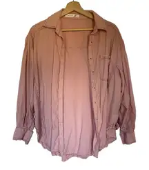 Altar'd State pink button down jean jacket style cotton rayon women's S raw hem