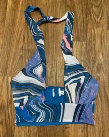 Princess Polly Womens Halter Top Size 6 Bust 36” Blue Purple White Swirl Mesh