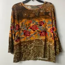 Jane Ashley Womens Y2K Fairy Artsy Top Shirt Floral Boho Multicolor Size XL