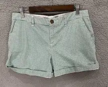 Old Navy womens shorts 6 green gingham plaid cotton casual preppy 4" inseam