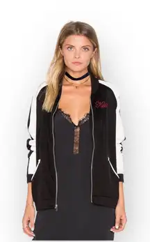 VHTF: Lauren Moshi ᨎ Haven Red Mouth Patch Silk Zip Bomber Jacket ᨎ B+W ᨎ Medium