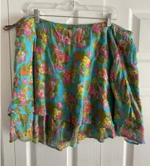 La‎ Femme Womens Medium Blue Cotton Layered Floral Skirt Boho Cottagecore