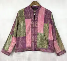 Vintage Womens Patchwork Embroidered Jacket Size M Boho Indie Artisanal Eclectic