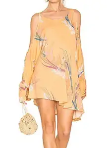 Free People clear skies yellow floral cold shoulder mini tunic dress