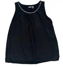 Chico's Black Silky Texture Sleeveless Embellished Neckline Top