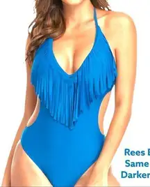 Rees Bees aqua blue sexy fringe cut swimsuit Nwot