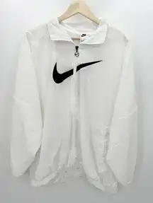 Nike White ESS Woven Jacket Full Zip Activewear Lightweight Womens Large NWT