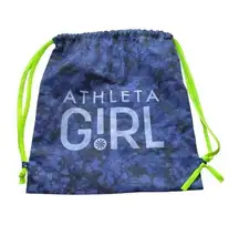 Athleta  Girl Drawstring Backpack Bag Sack Nylon Blue Neon Green