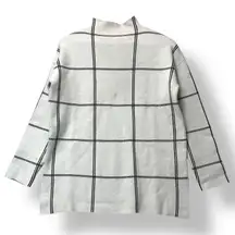 Tahari Womens Gray Windowpane Mock Neck Sweater M Minimalist Modern Classic