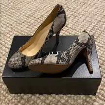 NIB NWT J Crew Mona snake printed animal print pumps fabric dress heels 7.5 M