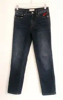 Free People Rose Embroidered Dark Wash Mid Rise Cropped Jeans Size 25