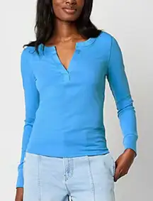 a.n.a Light Blue Ribbed Long Sleeve Top Size L‎