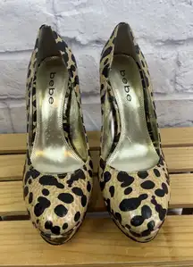 Bebe Y2K Safari Textured Leopard Print Party Wear  Platform Stilettos Size 7M