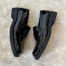 Zara Faux Patent Leather Solid Black Chunky Sole Loafers