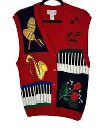 Vintage P Galli Music Mariachi Sweater Vest Red Large