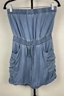 Le Lis Blue Chambray 100% Tencel Strapless Cargo Romper Size S‎