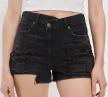 American Eagle Shorts Womens 6 Black Distressed High Rise Jean Crossover Waist