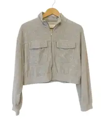 Aerie Gray Groove On Velour Ribbed Full Zip Cropped Sweatshirt Jacket Medium‎