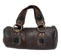 Vintage Rich Brown Pebbled Leather Studded /Beaded Betsy Johnson HandBag