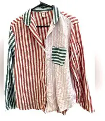 3/$15 Victoria Secret Button Up Top Women’s M Striped Multicolor 3/4 Sleeve