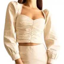 Aritzia Sunday Best Cream Petal Top Ruched Cropped Taffeta Blouse Size 4